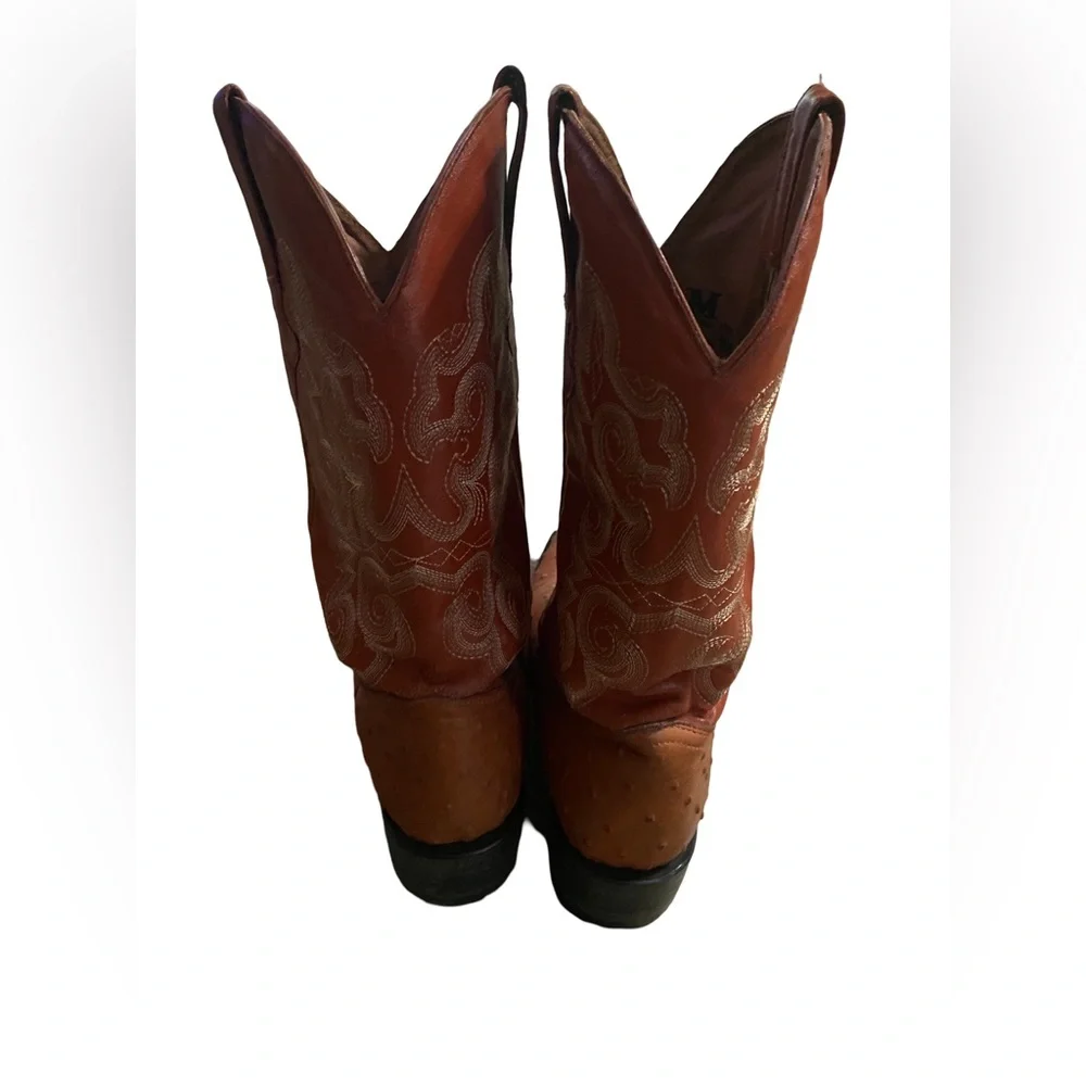 TEAM WEST OSTRICH EMOBOSSED LEATHER BOOTS ORANGE/RED 10.5‎
